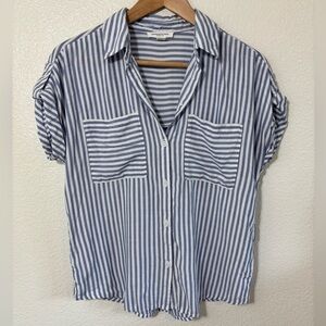 Beachlunchlounge Collection Button Down Collared Striped Short Sleeve Tee Size S